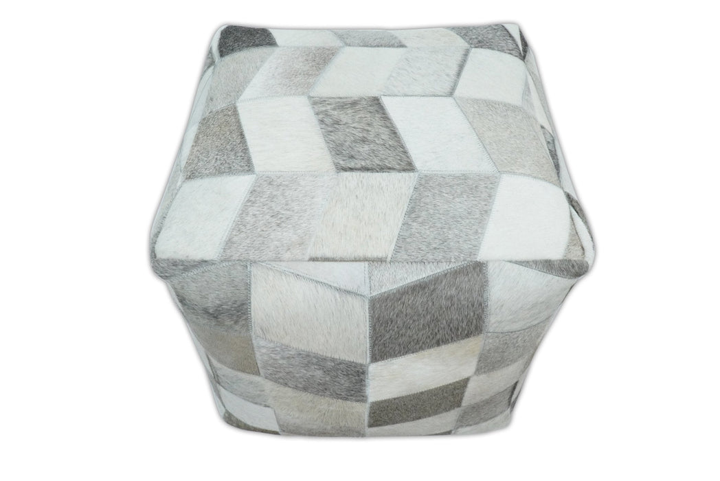 Ivory and Gray Genuine Leather Ottoman Pouf Footstool, Side table, Seat , Foot Rest, Living Room, Bedroom | TRD126P