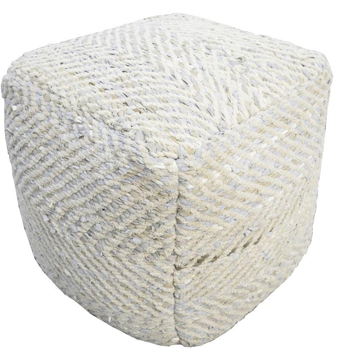 Silver and Beige Modern Leather and Chenille Pouf Ottoman, Chevron Design Pouf, Chair, Couch, Side Table, Foot Rest, Foot Stool, Side table |  TRD104