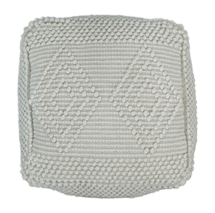 White Woolen Hand Woven Square Pouf, Footstool, Ottoman, Side table | TRD101