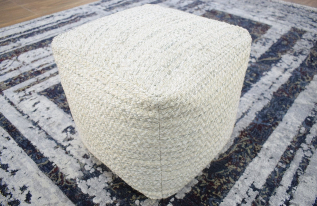 Ivory, Beige and Gray Modern Chevron Handwoven Beige Pouf Ottoman Made with Viscose, Contemporary Chevron Design, Footstool, Couch, Side table  | TRD110