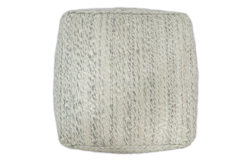 Ivory, Beige and Gray Modern Chevron Handwoven Beige Pouf Ottoman Made with Viscose, Contemporary Chevron Design, Footstool, Couch, Side table  | TRD110