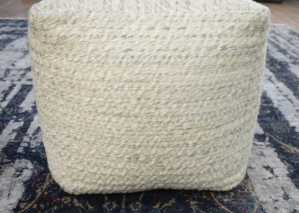 Ivory, Beige and Gray Modern Chevron Handwoven Beige Pouf Ottoman Made with Viscose, Contemporary Chevron Design, Footstool, Couch, Side table  | TRD110