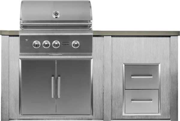 72" Coyote Outdoor Kitchen Island w/ 2 Drawer Cabinet, Harbor Gray