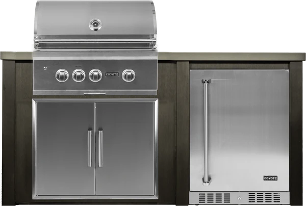 72" Coyote Outdoor Kitchen Island w/ 24" Refrigerator, Antique Bronze