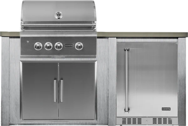 72" Coyote Outdoor Kitchen Island w/ 24" Refrigerator, Harbor Gray
