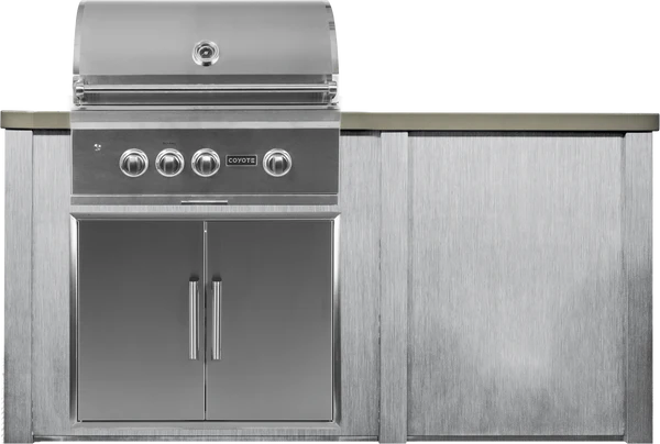 72" Coyote Outdoor Kitchen Island w/ Plain Panel, Harbor Gray