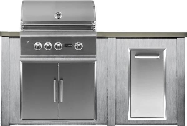 72" Coyote Outdoor Kitchen Island w/ Trash Center, Harbor Gray