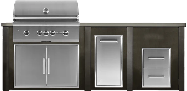 96" Coyote Pellet Outdoor Kitchen Island w/ 2 Drawer Cabinet, Harbor Gray