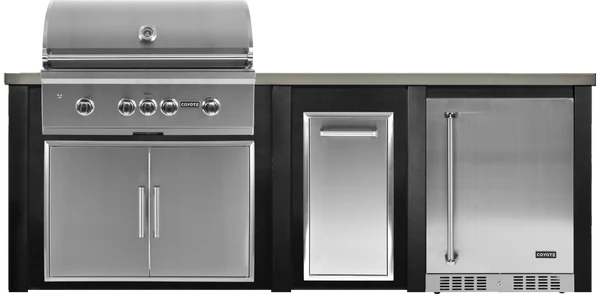 96" Coyote Outdoor Kitchen Island w/ 24" Refrigerator, Brushed Black