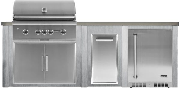 96" Coyote Outdoor Kitchen Island w/ 24" Refrigerator, Harbor Gray