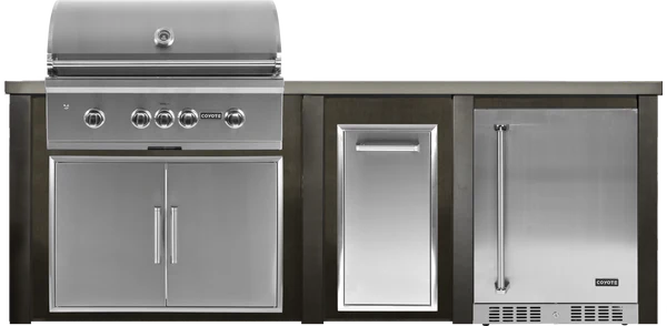 96" Coyote Outdoor Kitchen Island w/ 24" Refrigerator, Antique Bronze