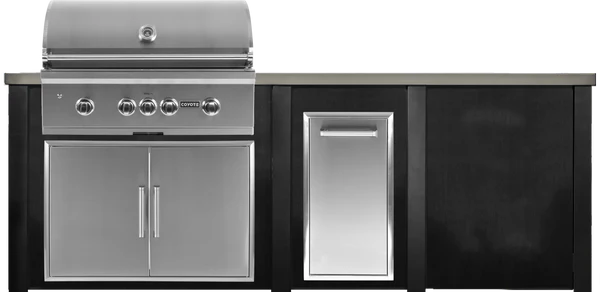 96" Coyote Pellet Outdoor Kitchen Island w/ Plain Panel, Brushed Black