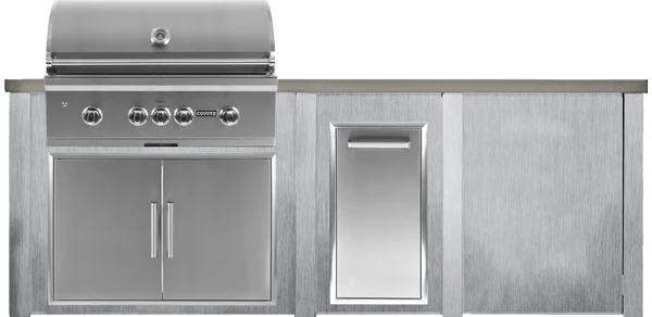 96" Coyote Pellet Outdoor Kitchen Island w/ Plain Panel, Harbor Gray