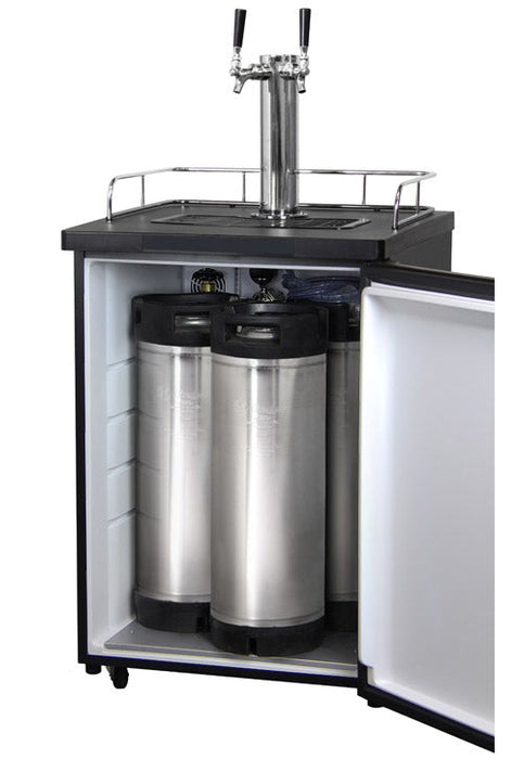 24" Wide Homebrew Dual Tap Stainless Steel Kegerator with Keg