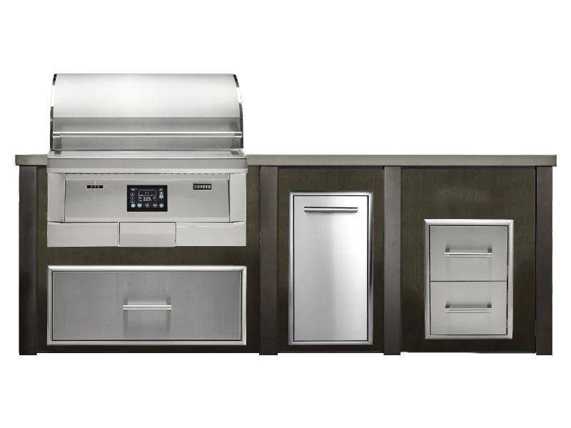 96" Coyote Outdoor Kitchen Island w/ 2 Drawer Cabinet, Right Side Grill, Antique Bronze