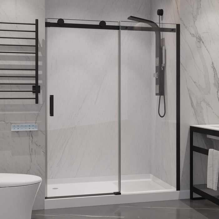 Rhodes Series 48 in. x 76 in. Frameless Sliding Shower Door with Handle in Matte Black