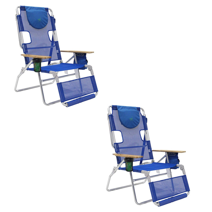 Ostrich 3-N-1 Altitude Outdoor Lounge Reclining 16" Tall Chair, Blue (2 Pack)