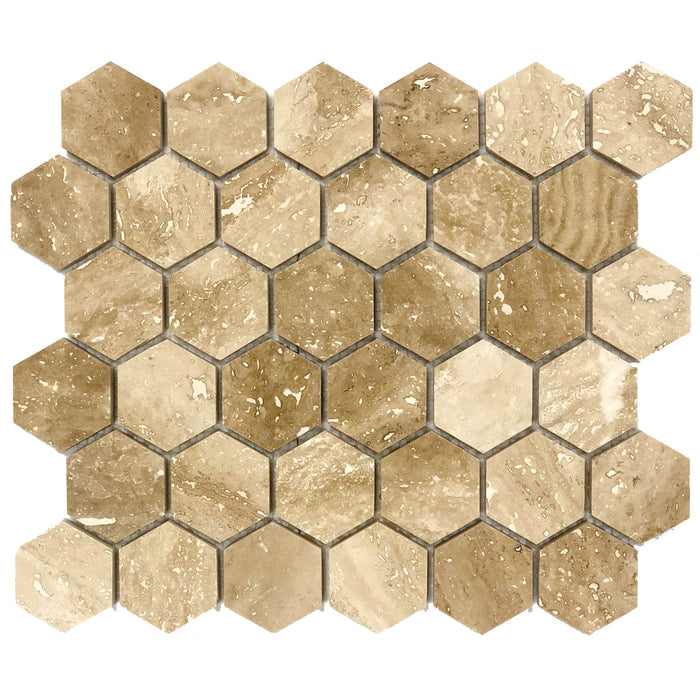 Patara Hexagon 12" x 12" Honed Travertine Mesh-Mounted Mosaic Tile - Belair Collection