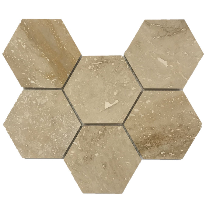 Patara Hexagon 12" x 12" Honed Travertine Mesh-Mounted Mosaic Tile - Belair Collection