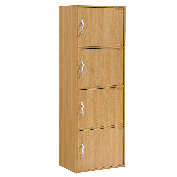 Hodedah 4 Door Enclosed Multipurpose Storage Cabinet for Home or Office, Beech