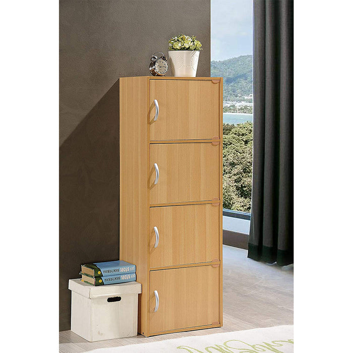 Hodedah 4 Door Enclosed Multipurpose Storage Cabinet for Home or Office, Beech