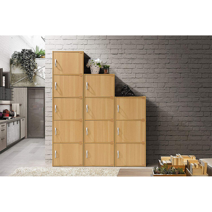 Hodedah 4 Door Enclosed Multipurpose Storage Cabinet for Home or Office, Beech