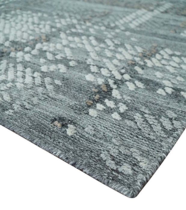 High-Low Ivory, Gray and Charcoal 8x10 hand knotted Contemporary wool Area rug