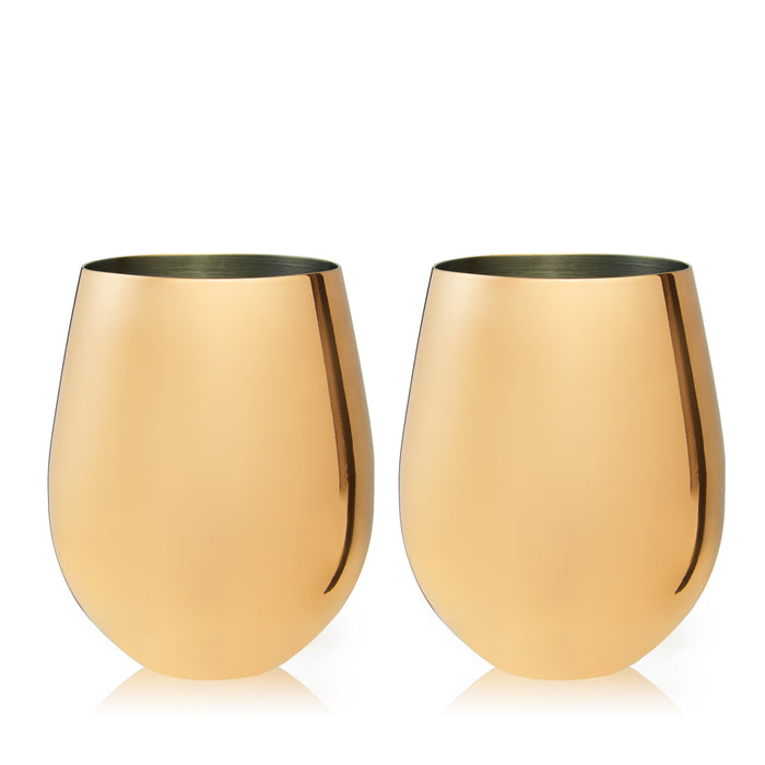 Stainless Steel Stemless Wine Glasses in Gold Set of 2