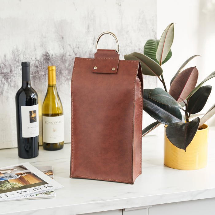 Faux Leather Double-Bottle Wine Tote