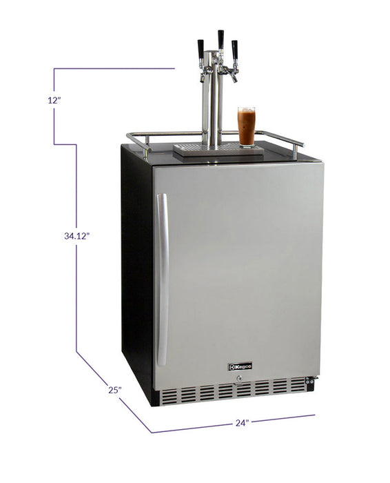 24" Wide Homebrew Triple Tap Black Commercial Built-In Right Hinge Kegerator