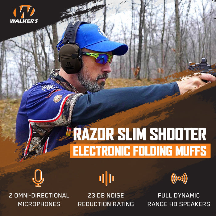 Walker's Patriot Razor Slim Shooting Ear Protection Muffs, NRR 23dB (2 Pack)