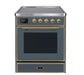 ILVE - Majestic II Series - 30 Inch Electric Freestanding Single Oven Range (UMI30NE3) - Blue Grey Brass