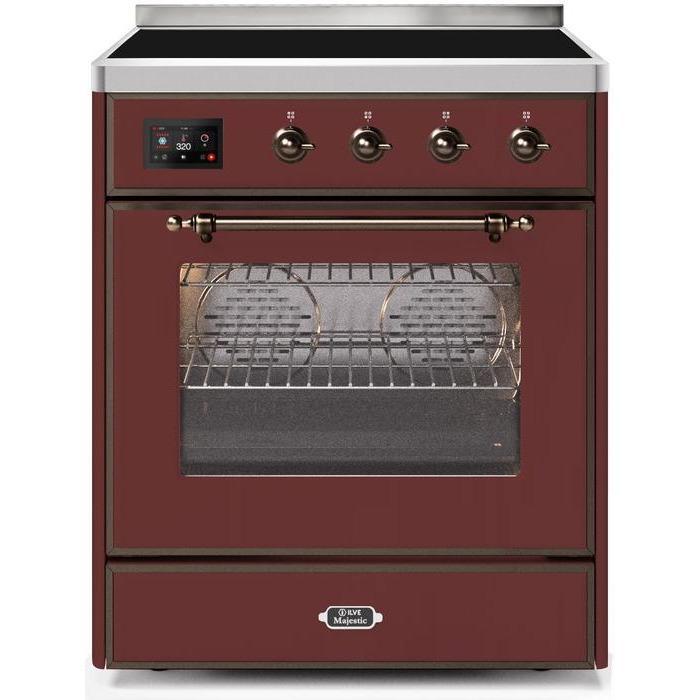 ILVE - Majestic II Series - 30 Inch Electric Freestanding Single Oven Range (UMI30NE3) - Burgundy with Bronze Trim