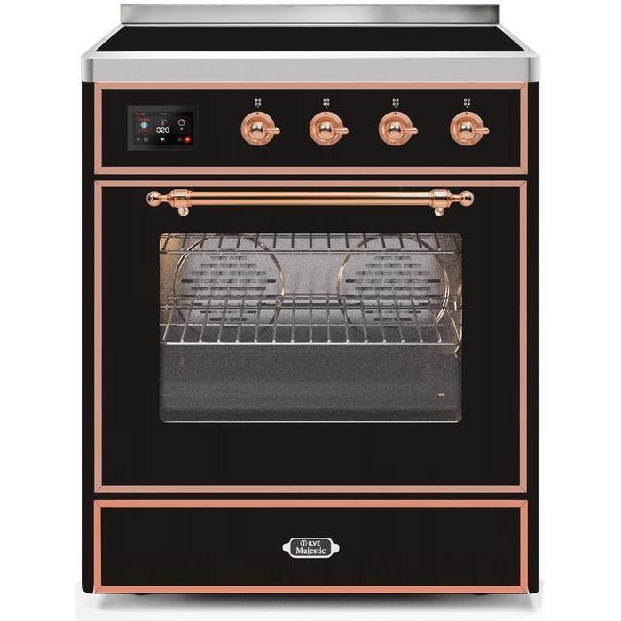 ILVE - Majestic II Series - 30 Inch Electric Freestanding Single Oven Range (UMI30NE3) - Glossy Black with Copper Trim