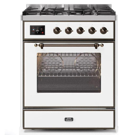 ILVE 30" Majestic II Series Gas Burner and Electric Oven Range with 5 Sealed Burners (UM30DNE3) - White with Bronze Trim