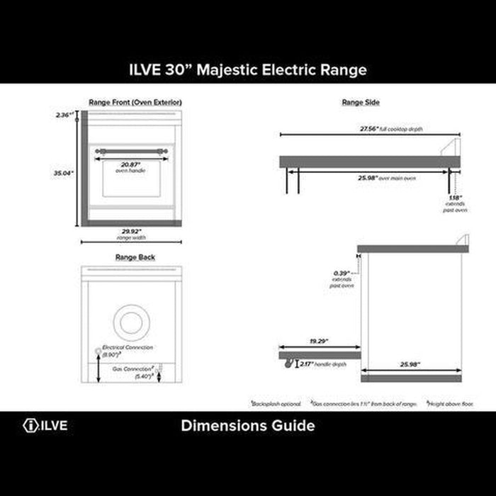 ILVE 30" Majestic II Series Induction Range with 4 Elements 2.3 cu. ft. Total Oven Capacity TFT Oven Control Display (UMI30QNE3)