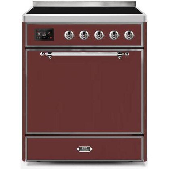 ILVE - Majestic II Series - 30 Inch Electric Freestanding Range (UMI30QNE3) - Burgundy with Chrome Trim