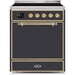 ILVE - Majestic II Series - 30 Inch Electric Freestanding Range (UMI30QNE3) - Matte Graphite with Brass Trim