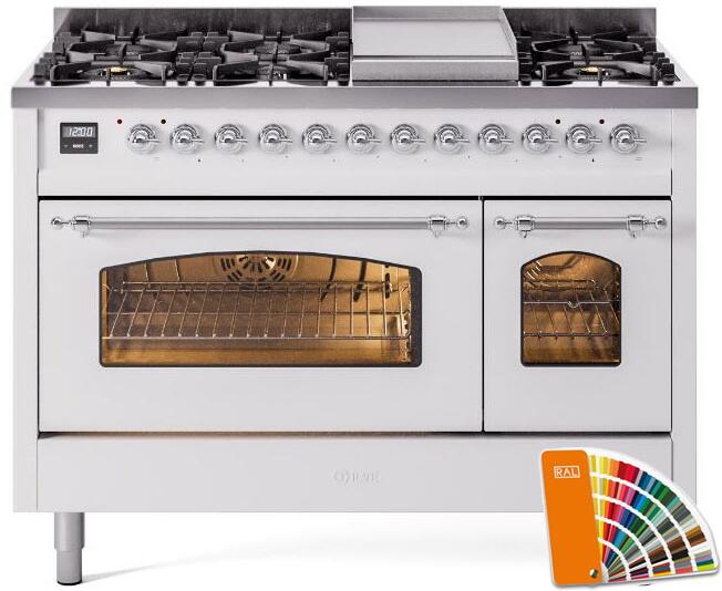 ILVE 48" Nostalgie II Dual Fuel Range with 8 Sealed Burners and Griddle - UP48FNMP