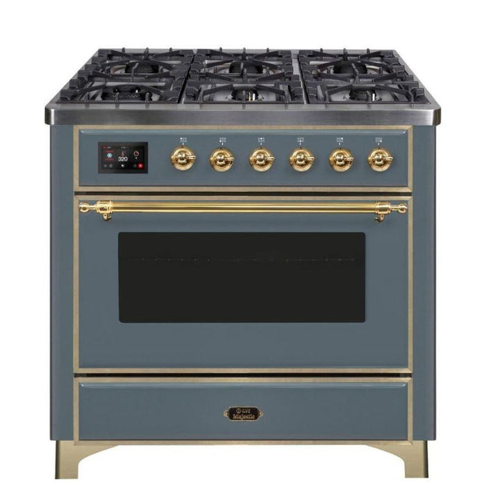 ILVE 36 Inch Majestic II Series Dual Fuel Natural Gas Range with 6 Burners and Griddle with 3.5 cu. ft. Oven Capacity TFT Oven Control Display (UM09FDNS3)