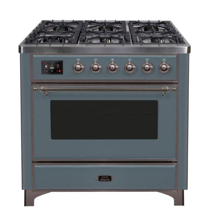 ILVE 36 Inch Majestic II Series Dual Fuel Natural Gas Range with 6 Burners and Griddle with 3.5 cu. ft. Oven Capacity TFT Oven Control Display (UM09FDNS3)