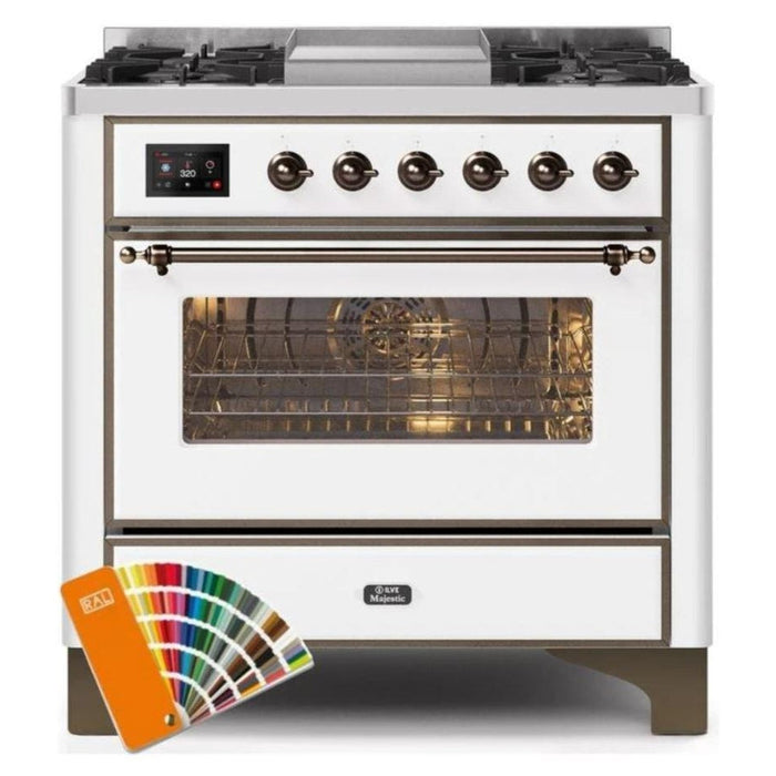 ILVE - Majestic II Series - 36 Inch Dual Fuel Freestanding Range Gas/Propane (UM09FDNS3) - Custom RAL Color Bronze Trim