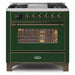 ILVE - Majestic II Series - 36 Inch Dual Fuel Freestanding Range Gas/Propane (UM09FDNS3) - Emerald Green Bronze Trim