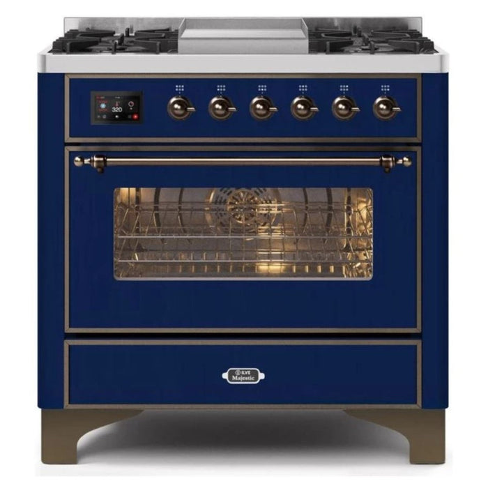 ILVE - Majestic II Series - 36 Inch Dual Fuel Freestanding Range Gas/Propane (UM09FDNS3) - Midnight Blue Bronze Trim