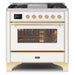 ILVE - Majestic II Series - 36 Inch Dual Fuel Freestanding Range Gas/Propane (UM09FDNS3) - White Brass Trim