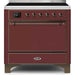 ILVE - Majestic II Series - 36 Inch Electric Freestanding Range (UMI09QNS3) - Burgundy with Bronze Trim