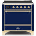 ILVE - Majestic II Series - 36 Inch Electric Freestanding Range (UMI09QNS3) - Midnight Blue with Brass Trim