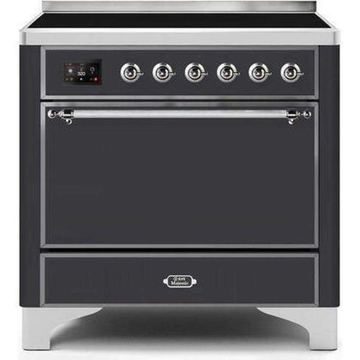 ILVE - Majestic II Series - 36 Inch Electric Freestanding Range (UMI09QNS3) - Matte Graphite with Chrome Trim