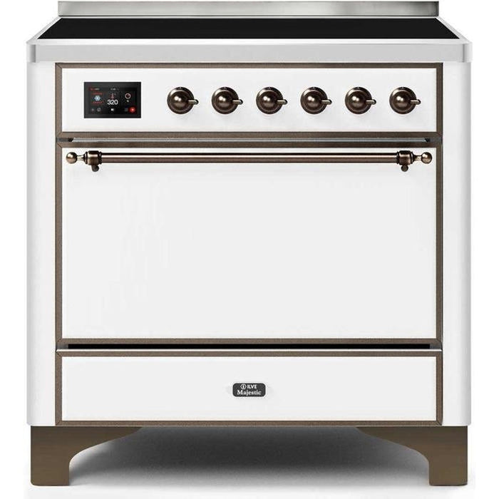 ILVE - Majestic II Series - 36 Inch Electric Freestanding Range (UMI09QNS3) - White with Bronze Trim