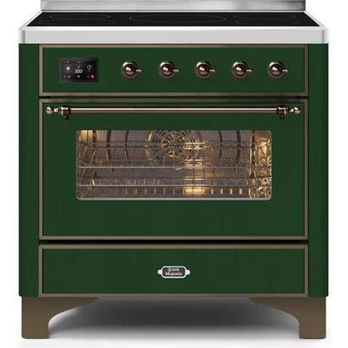 ILVE 36" Majestic II Series Electric Induction and Electric Oven Range with 5 Elements (UMI09NS3) - Emerald Green with Bronze Trim